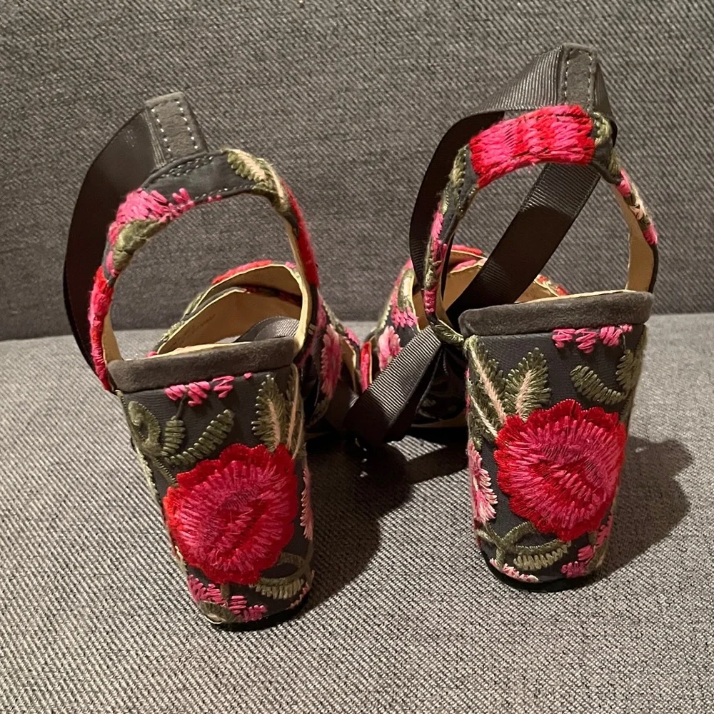 Topshop | Floral Embroidered Floral Women's Heels Pink Gray Tie Up Size 36 - Picture 7 of 8